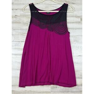 Saks Fifth Avenue Black Label Sleeveless Blouse Sz M Pink Black Embroidered Neck